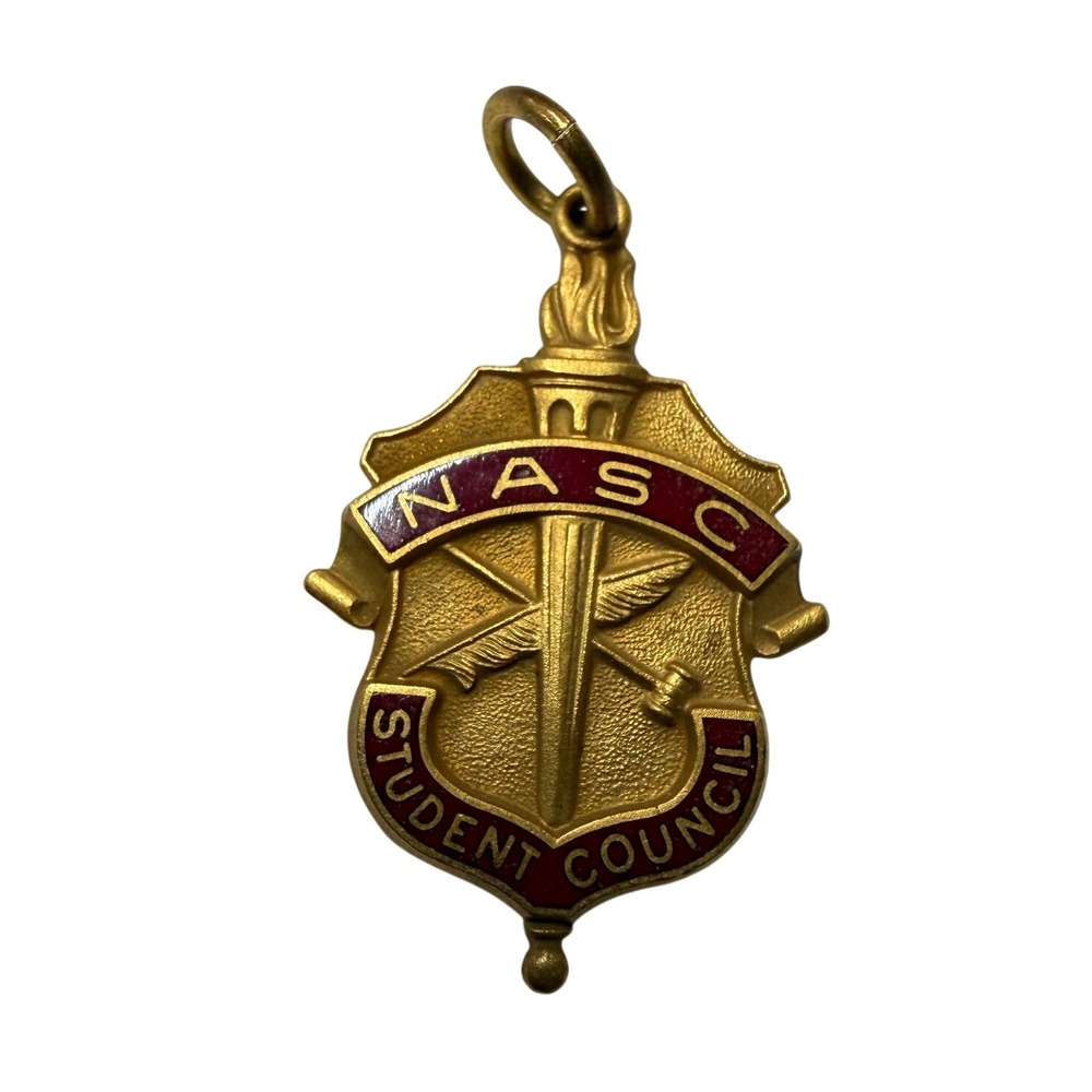 Vintage NASC Student Council Charm Pendant Gold Filled Enamel Balfour Shield